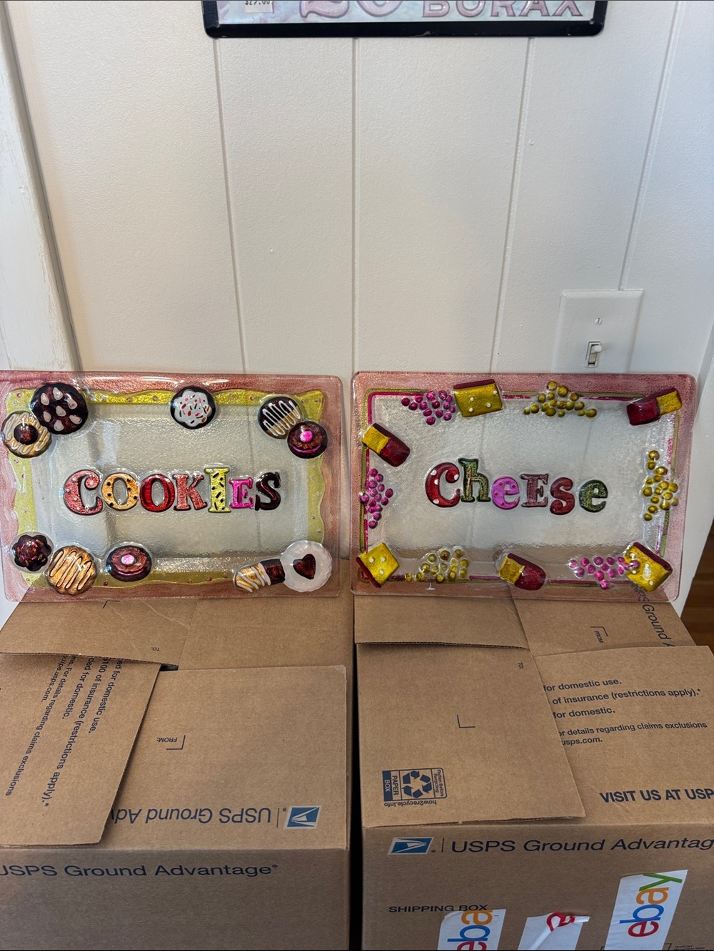 Boutique Glass Serving Trays Set of 2 COOKIES/CHEESE